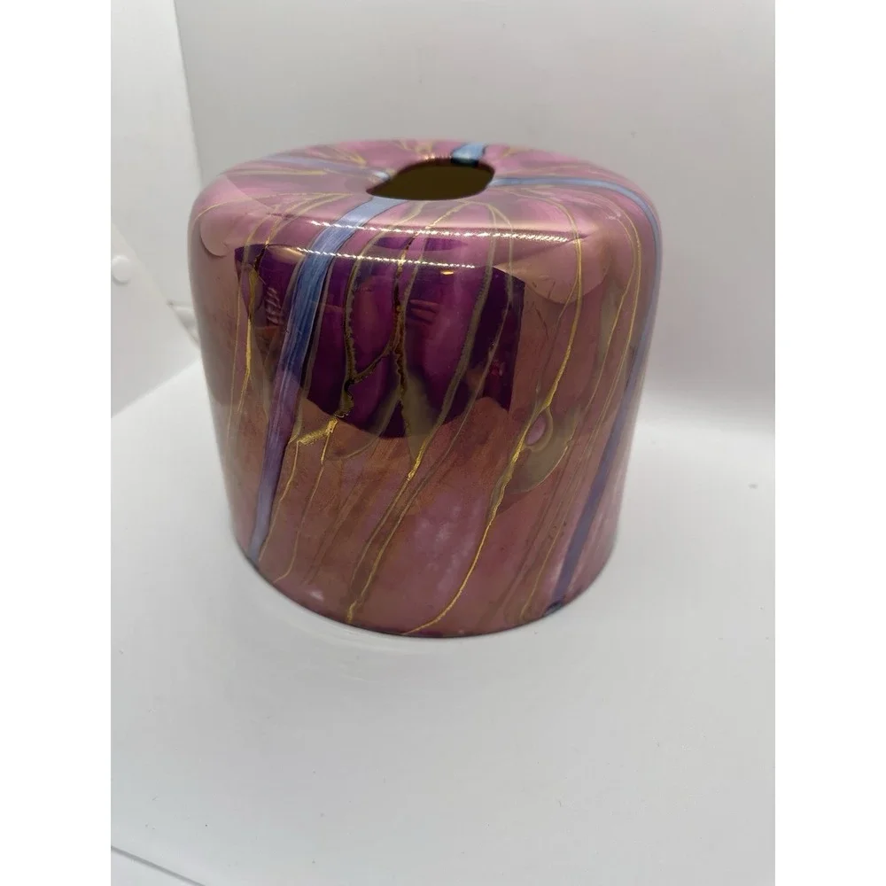 Hand Painted Ceramic Tissue Box Cover 24K Gold Accents Purple Art Pottery‎